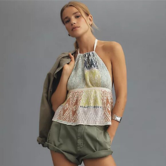Brand New By Anthropologie Babydoll Halter Linen Sweater Tank - Picture 2 of 7